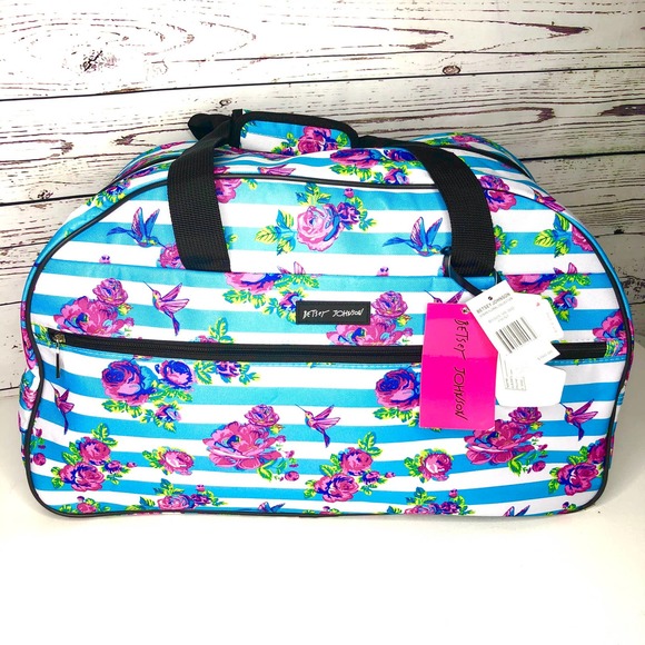 Betsey Johnson Stripe Floral 22" Rolling Duffle - Picture 2 of 12